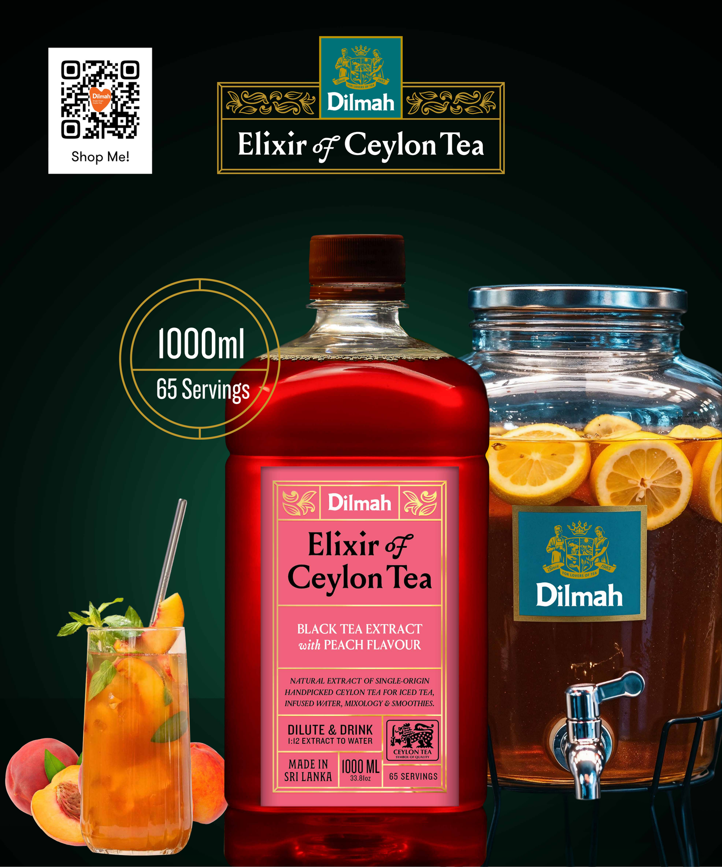 Dilmah Natural Ceylon Tea Extract Peach 1 Ltr 6 Bottles