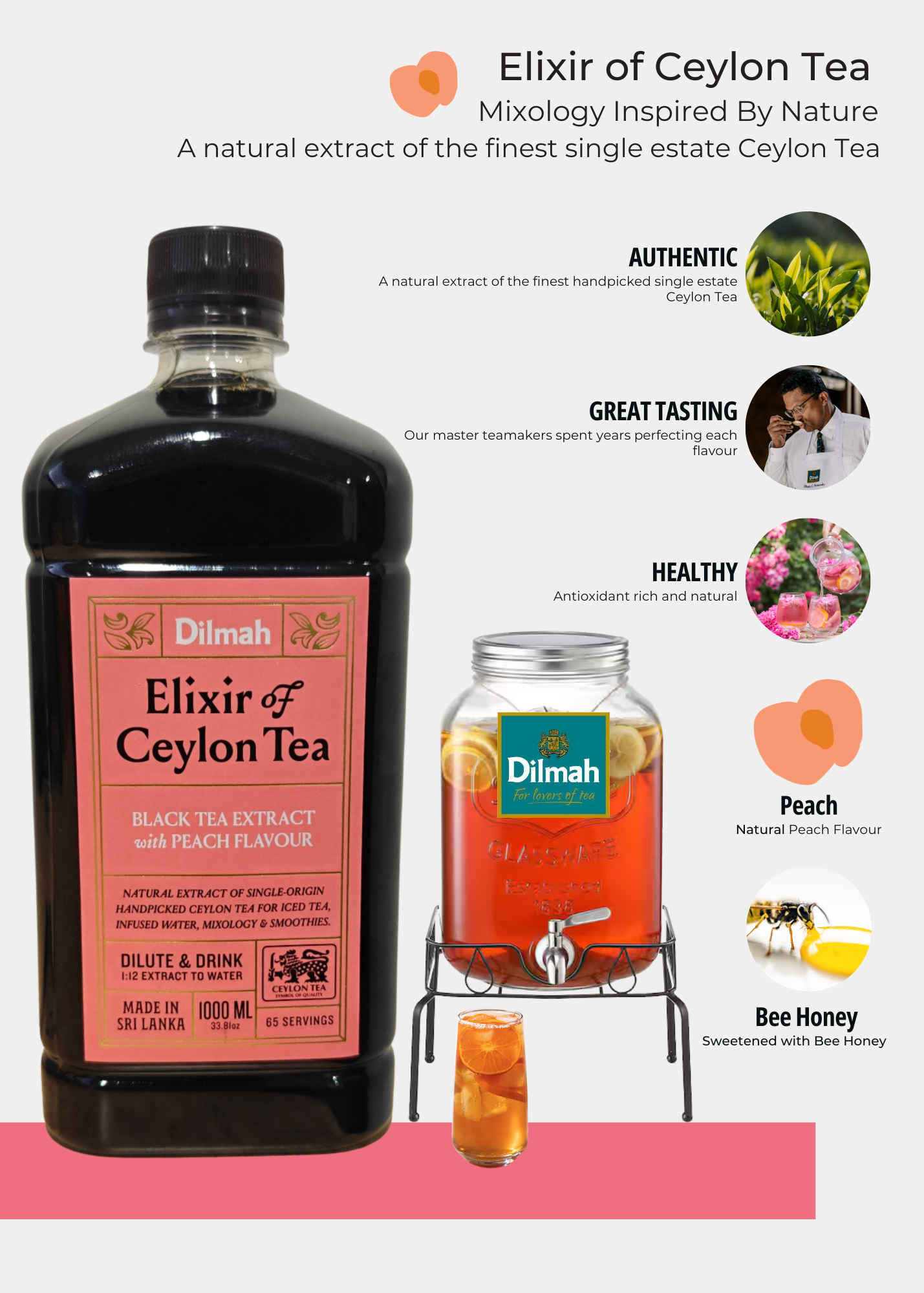 Dilmah Natural Ceylon Tea Extract Peach 1 Ltr 6 Bottles