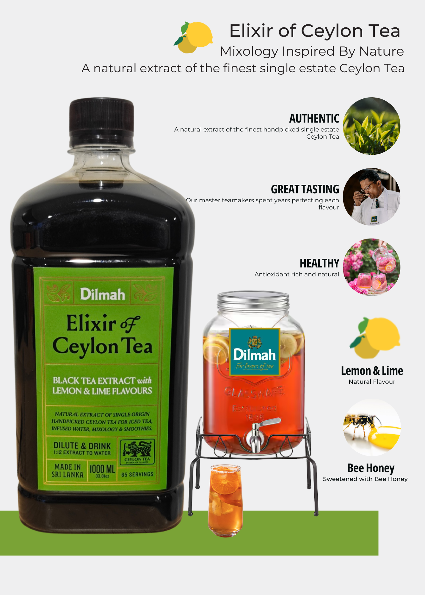 Dilmah Natural Ceylon Tea Extract Lemon & Lime 1 Ltr  6 Bottles