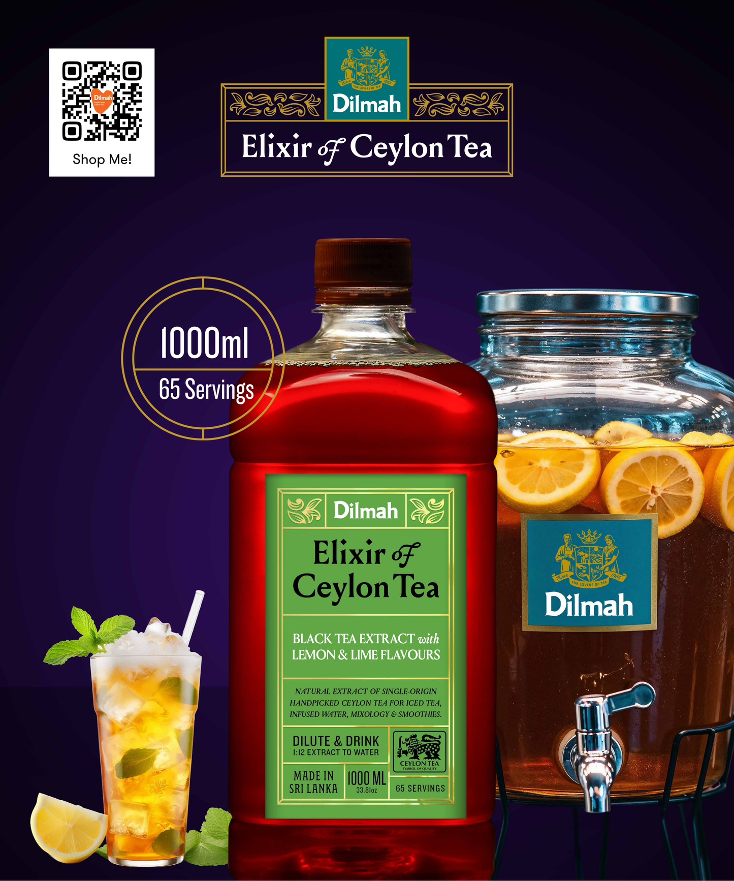 Dilmah Natural Ceylon Tea Extract Lemon & Lime 1 Ltr  6 Bottles