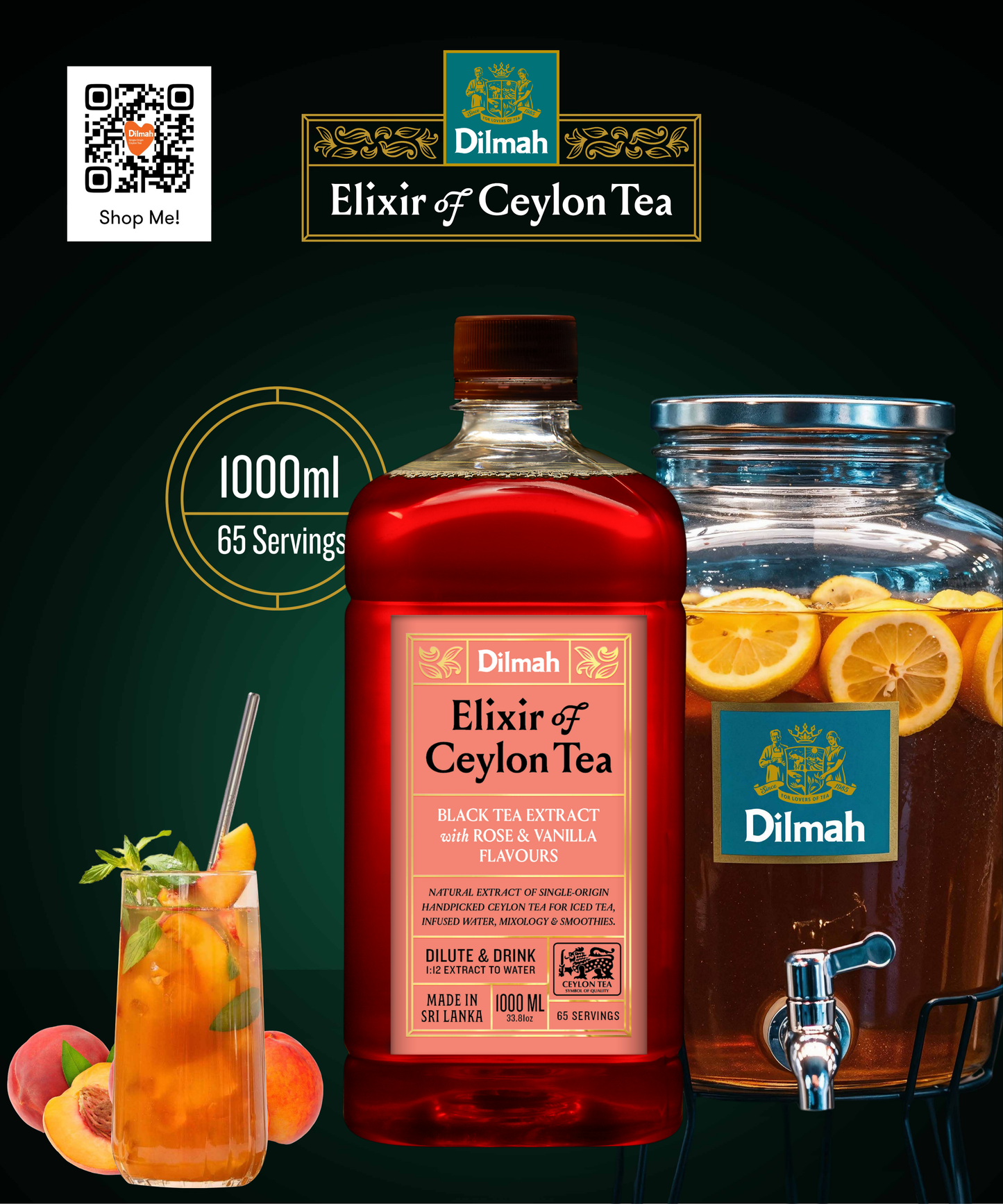 Dilmah Natural Ceylon Tea Extract Rose & Vanilla 1 Ltr  6 Bottles
